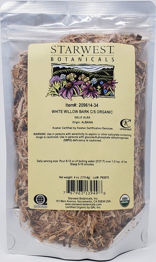 [BRSW2YD7DMGQYHT2] Starwest Botanicals Organic White Willow Bark Cut & Sifted, 4 Ounces