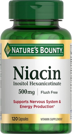 [BRSWIYY7PIDWAET2] Nature's Bounty Niacin 500mg Flush Free, Cellular Energy Support, Supports Nervous System Health, 120 Capsules