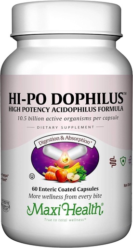 [BRSWIYQ6CYGQCGDM] Maxi Health HI-PO Dophilus - High Potency Acidophilus Probiotics - 60 Capsules - Kosher