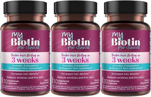 [BRSRMGICAAGRO3DB] Saf Ürünler MyBiotin ProClinical - 3 Haftas & Fights Wrinkles - MB40X Patentli Biotin Vitamin B7 Matrix w/Astaxanthin - 40X Daha Fazla Sıradan Biotin, 90 Veg Capsules