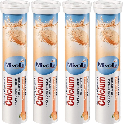 [BRSWGGIHPMPB42QY] Mivolis Calcium effervescent Tablets - Dietary Supplements 4 Packs x 20 pcs | Germany