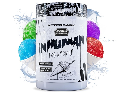 [BRSROBD4CR6R4EY6] AFTERDARK INHUMAN Pre-Workout Powder, Enhanced Mind-Muscle Connection, Sustained Energy, Potent Nootropic Blend, Vegan, Gluten-Free, Soy-Free, 400mg Caffeine, No Crash, SnowCone