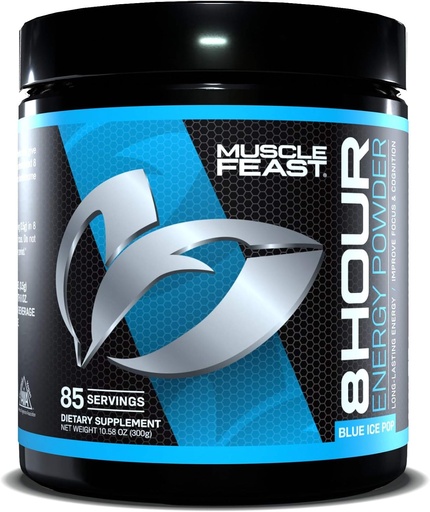 [BRSWYZDRC4CRGCLL] Muscle Feast 8 Hour Energy Keto-Friendly Sugar-Free Zero Calorie Pre-Workout, Blue Ice Pop, 300g