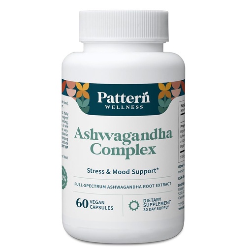 [BRSW2CYEAQPQ2ALG] Pattern Wellness Ashwagandha Complex for Men & Women – Organic KSM-66® & Black Pepper Extract – Supports Stress Response & Energy Balance – Non-GMO – 60 Vegan Capsules