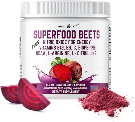[BRSROGQTAACWG3TL] Superfood Beets Powder, 10.59oz 40 Servings - Beetroot Powder Organic Beet Root Blend with Green Tea & Berry Flavor, Non-GMO, Plant-Based Drink Mix