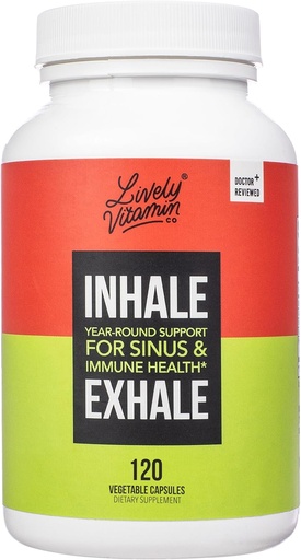[BRSROATROQPRG3TA] LIVELY VITAMIN CO. Inhale Exhale - Helps Calm Allergies - Itchy Watery Eyes - Allergy Symptom Relief - Nasal Congestion - Clear Breathing - Allergic Response - Coughing - Sneezing - 120 Capsules