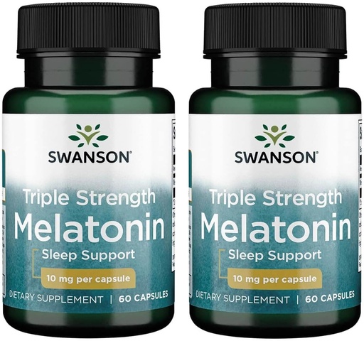 [BRSWKFIOBEAREHLE] Swanson Triple Strength Melatonin - Natural Sleep Support for Disrupted Sleep Cycles - (60 Capsules, 10mg Each) 2 Pack