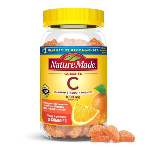 [BRSROEA7CQMQICYU] Nature Made Maximum Strength Dosage Vitamin C 1000mg per Serving, Immune Support Vitamin C Gummies for Adults, 80 Gummies, 20 Day Supply