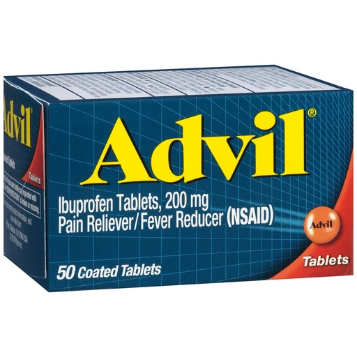 [BRSWIYQYDIAGKCI3] Advil Pain Reliever and Fever Reducer, Ibuprofen 200mg for Pain Relief - 50 Coated Tablets