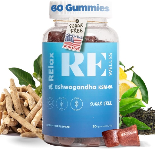 [BRSROAYRCR6A2DTH] Ashwagandha & Vitamin D Gummies | Dietary Supplements | KSM 66 Ashwagandha for Calmness Support 300mg | L-Theanine Lemon Balm | Natural Herbal Non-GMO Sugar Free Gluten Gelatin Free | 1 Pack