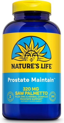 [BRSWIYQ7BYMRWELK] Nature's Life Prostate Maintain - Prostate Support Supplement for Men's Health - Saw Palmetto, Pygeum Herbal Complex and Zinc Supplements - 125 Servings, 250 Vegetarian Capsules