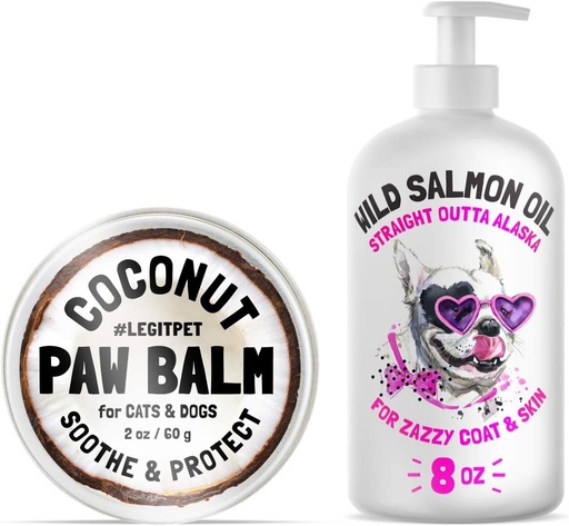 [BRSWYBQLOUMBAA3G] LEGITPET Dog Paw Balm Wax Soother & Moisturizer Cream természetes Food- Grade Kókuszolaj, Organic Shea Butter & Beeswax 2 oz és Wild Alaskan lazac olaj kutyák és macskák 8 oz Bundle
