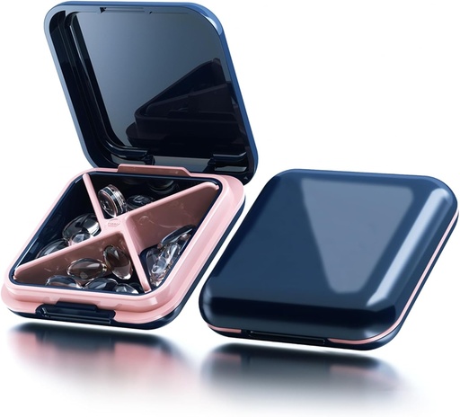 [BRSRMAQZA4NW23A4] Malé Pill Box Vodotěsné cestovní Pill Pouzdro Přenosné Denní Pill Kontejner Pill Držák Purse 4 Compartments Pocket Compact Medicine Organizátor pro vitamín, rybí oleje, doplňky, léky (modrá)