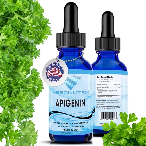 [BRSRMCQTOQIBS3LF] Apigenin 75 mg per Serving, 4 Fl Oz Bottle, 200 Potent Servings, Made in USA, Quick Absorption, Quality Potent Ingredients, Non-GMO, GMP Certified Facility, Cruelty-Free Products