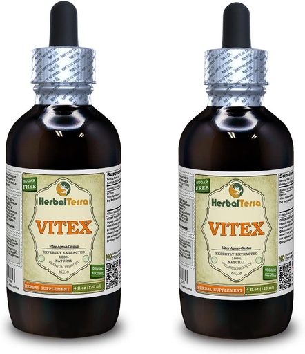 [BRSWGBQNDEBR6DQ4] Vitex (Vitex Agnus-Castus) Tincture, Organic Dried Berries Liquid Extract (Brand Name: HerbalTerra, Proudly Made in USA) 2x4 fl.oz (2x120 ml)