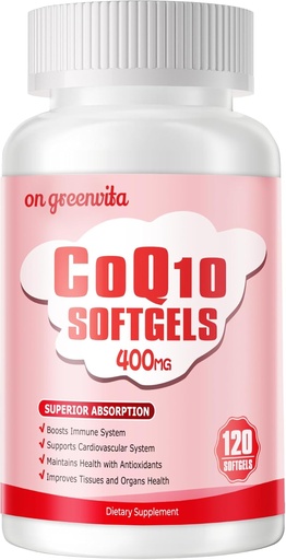 [BRSRA2Q6CIPROAIV] CoQ10-400mgSoftgels dengan PQQ, BioPerine & Omega-3, Koenzim Q10 (Ubiquinone) Suplemen untuk High- Absorpsi, Powerful-Antioksidant, Dukungan Heart & Energi- Produksi, 120 Hamba