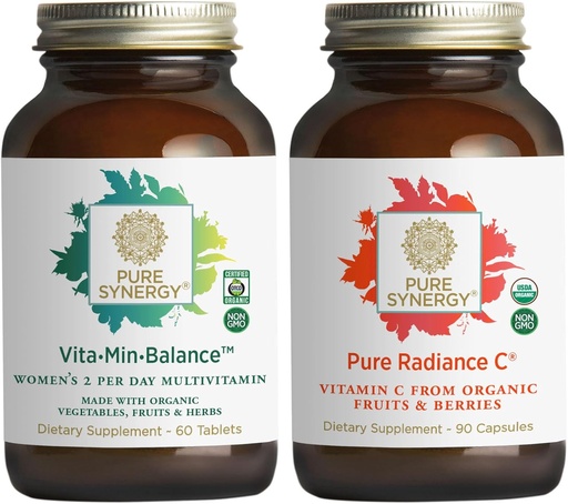 [BRSROZIDCAFRQFD6] PURE SYNERGY Women’s Multivitamin, Stress, and Energy Essentials Bundle | Whole Food Multi with Adaptogens | Natural Vitamin C Immune and Skin Supplement | Vegan, Non-GMO, and Organic Ingredients