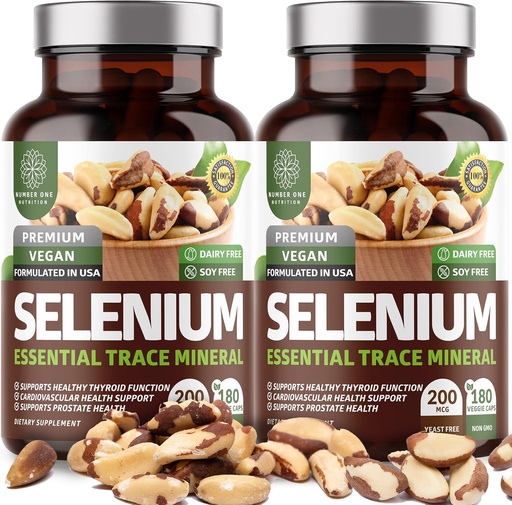 [BRSW2FA2CENG2CTV] 2-Pack N1N Premium Pure Selenium [Max Absorption, 200MCG] to Support Immunity, Heart and Prostate Health, 360 Veg Caps