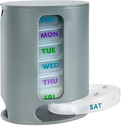 [BRSWGZQ6OQJWE3D7] MEDca Weekly Pill Organizador, 1 Despenser, 7 Stackable Compartments Four Times-a-Day - Morning, Noon, Evening, and Bedtime, Grey