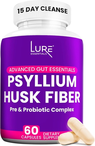 [BRSRAYD6BMCWOHTJ] Lure Essentials Psyllium Husk Capsules for Colon Cleanse - Prebiotic and Probiotic Fiber