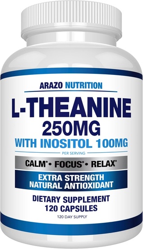 [BRSWGZ32AF7RAYDP] Arazo Nutrition L-Theanine 250mg (Extra Strength) con Inositol 100mg, 120 capsules Vegetarian