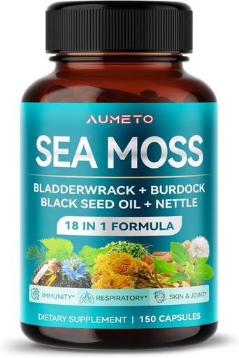 [BRSROGDRCJ6GG2DP] Premium Sea Moss Supplement with Black Seed Oil, Ashwagandha, Bladderwrack, Nettle- Advanced 18-in-1 Formula for Immunity Boosting, Mineral-Rich - Made in The USA (150 Count (Pack of 1))