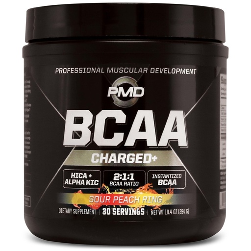[BRSWKHYYBADQ2HD2] PMD Sports BCAA Charged Delicious Amino Acid Drink Mix for Performance and Recovery - Increase Muscle Function for Workout and Daily Energy - Sour Peach Ring (30 Servings)