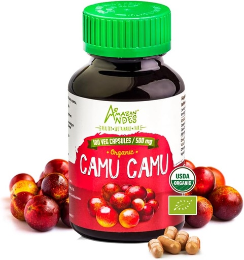 [BRSWGFTQO55Q4DT5] Camu Camu Capsules l Powerful Vitamin C Source l Immune System Booster l Organic and Fairtrade Certified l 100 Vegan Pills l 1500mg per Serving l Non GMO and Gluten Free l   Andes