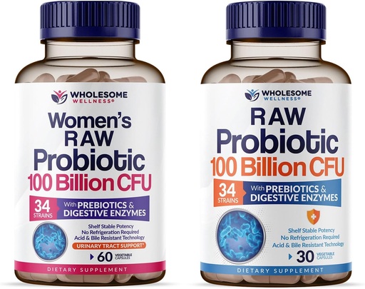 [BRSROBD4CN5RQHIZ] Wholesome Wellness 100 Billion CFUs with Prebiotics and Organic Probiotics 100 Billion CFU for Men and Women Bundle
