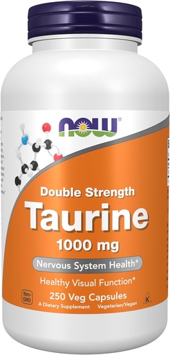 [BRSWIZD7OAHGAA3G] NOW Foods Supplements, Taurine 1,000 mg, Double Strength, Nervous System Health*, 250 Veg Capsules