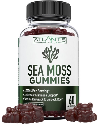 [BRSRMBT4B4IQI3LX] Irish Sea Moss Gummies - 3000MG - Formulated w/ Irish Sea Moss, Bladderwrack & Burdock Root, Contain Essential Vitamin & Mineral - Antioxidant-Rich Superfood Supplement, 60 Sea Moss Gummies for Adults