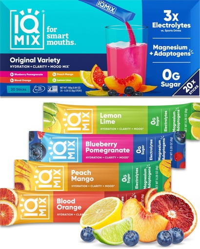 [BRSW2HYYOZ6QECLO] IQMIX Sugar Free Electrolytes Powder Packets - Hydration Supplement Drink Mix with Keto Electrolytes, Lions Mane, Magnesium L-Threonate, and Potassium Citrate - Variety Pack (20 Count)