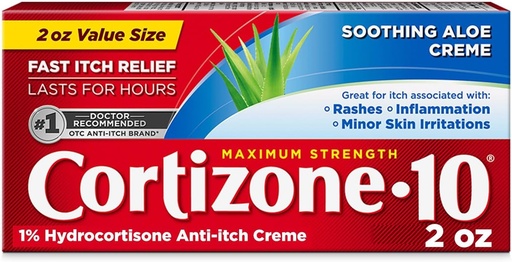 [BRSWIYYCDIEGYET2] Cortizone 10 Maximum Strength Anti-Itch Cream with Soothing Aloe, 1% Hydrocortisone Creme, 2 oz. (Old Packaging)