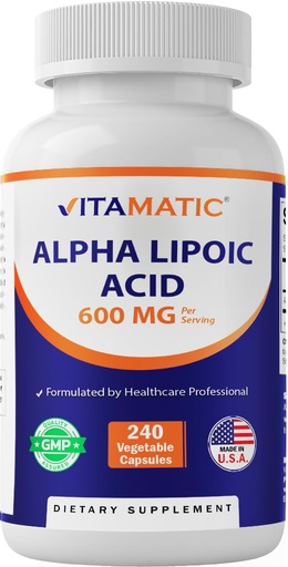 [BRSRAYACO4DQGHLU] Vitamatic Alpha Lipoic Acid 600 mg Per Serving, 240 Veg Capsules