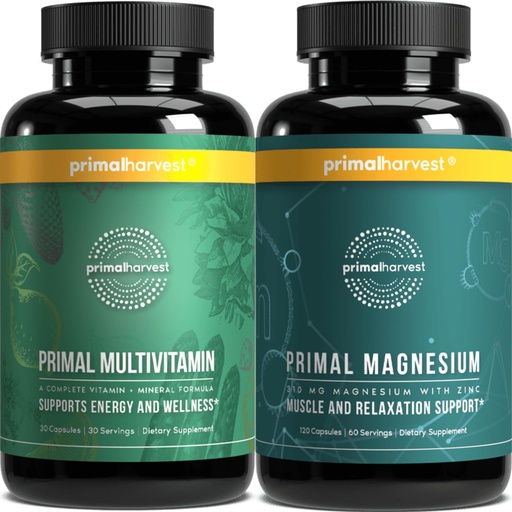 [BRSRMZL3AQMQG33B] Primal Harvest Multivitamin & Magnesium Supplements for Women and Men Multi Vitamin Capsules and Magnesium Glycinate Pills Bundle