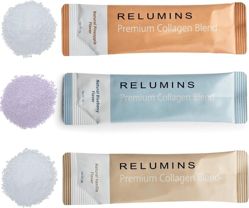 [BRSWGGAHBMDQKA3K] Relumins Marine Collagen Powder Drink Mix - Collagen Peptide with Glutathione, Green Tea, CoQ10, & Hyaluronic Acid Boosts Smooth Glowing Skin - 100 Powder Sachets x Mix Flavored