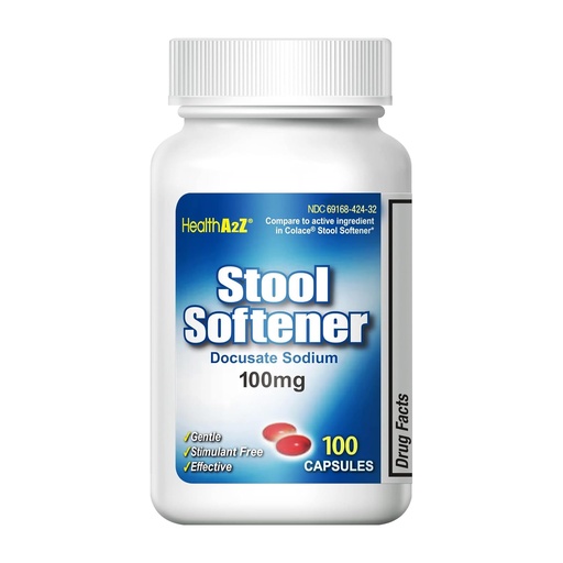 [BRSWGYAEAUJQKAY3] HealthA2Z® Stool Softener, Docusate Sodium 100mg, Red Capsules, Dependable & Stimulant-Free, Gentle Constipation Relief, 100 Counts (Pack of 1)