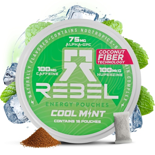 [BRSRA2YHDMMA4ETX] Rebel Nootropic Energy Caffeine Pouches (Cool Mint) • 100mg Caffeine • Alpha GPC • Huperzine A & Essential Vitamins • Sugar-Free • Coconut Fiber Technology • 15 Pouches Per Can (Pack of 1)