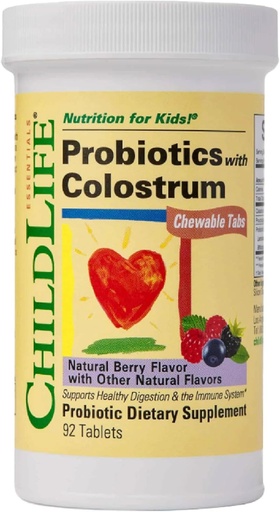 [BRSWIZYPAJ7BWAYZ] CHILDLIFE ESSENTIALS ChildBiotics with Colostrum- Probiotics for Kids, Probiotics for Digestive Health, Chewables, Probiótico para nenos, Colostrum for Kids, Gluten Free - Berry natural, 92 Tablets