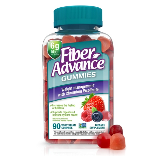 [BRSWYZACBMNWOADJ] Fiber Advance Weight Management Gummies | 100% Plant Based Fiber for Digestive Wellness and Gut Health | Chromium Picolinate for Weight Management Support, 90 Count