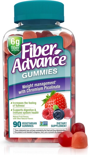 [BRSWYZACBMNWOADJ] Fiber Advance Weight Management Gummies ← 100% Fibra basada en plantas para el bienestar digestivo y la salud de Gut TEN Chromium Picolinate for Weight Management Support, 90 Count
