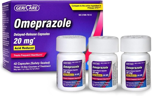 [BRSWKZ34BQGAM3T2] GeriCare Omeprazole Delayed Release Capsules 20.6mg - Acid Reducer Pills for 24 Hour Heartburn Relief - Acid Reflux Medicine to Treat Frequent Heartburn (42 Count)