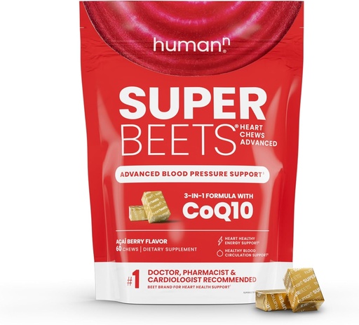 [BRSROA32DMMBO3Q7] humanN SuperBeets Heart Chews Advanced - 100mg of CoQ10 Plus Beetroot & Grape Seed Extract, 60 Count