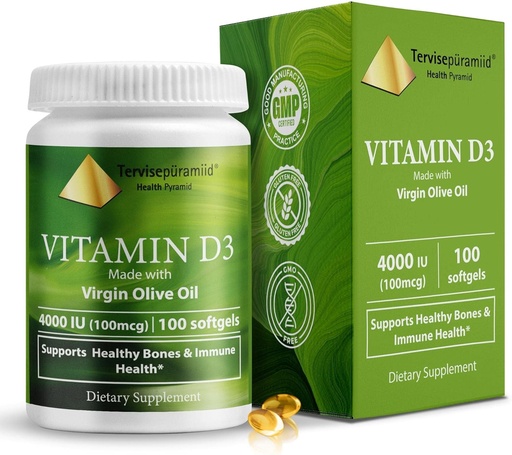 [BRSW2CYBBN7BSETA] Helse Pyramid vitamin D3 4000 IU Kolekalciferol i Olive olje lett å svelge beste vitamin d Supplement for ben og immun støtte vitamin D3 Softgel