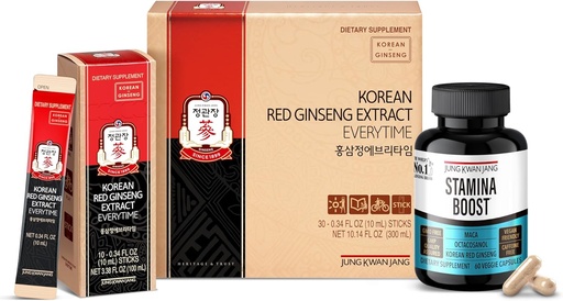 [BRSRAATYCIOQOFY6] JUNG KWAN JANG Korean Red Panax Ginseng Energy Bundle - Extract Everytime 3000mg Sticks (30 Count) & Men's Stamina Boost for Daily Vitality (60 Capsules)