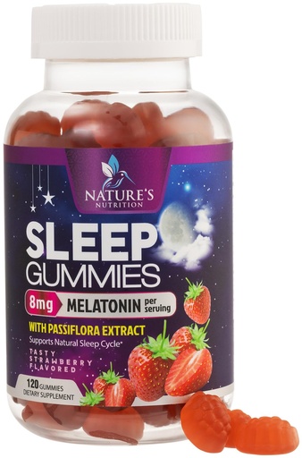 [BRSWYYA6CN7AYA32] Sleep Gummies - 8mg Melatonin Per Serving - With Passiflora Extract for Restful Sleep - Fast Acting Melatonin Sleep Gummy Supplement for Adults, Vegan, Non-GMO, Tasty Strawberry Flavor - 120 Gummies