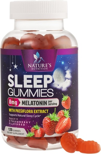[BRSWYYA6CN7AYA32] Sleep Gummies for Adults Extra Strength 8mg - Melatonin with Passiflora Extract for Restful Sleep - Fast Acting Melatonin Sleep Gummy Supplement, Vegan, Non-GMO, Tasty Strawberry Flavor - 120 Gummies