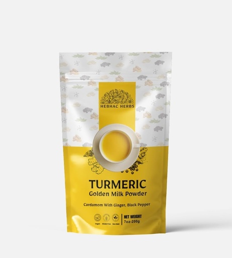 [BRSW22TYAAHBQC3U] Turmeric Golden Milk Powder - 200g, Blend of Turmeric, Black Pepper, Ginger, Cardamom, and Cane Sugar By Hebhac Herbals