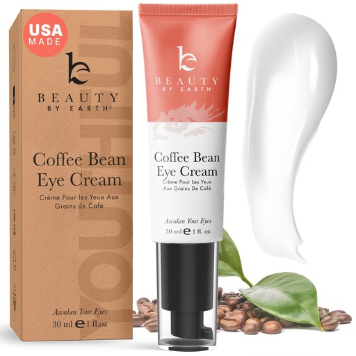 [BRSRM2Y2DIGQADQY] Beauty by Earth Caffeine Eye Cream for Puffiness & Bags Under Eyes - USA Made with Natural & Organic Ingredients, Under Eye Cream for Dark Circles with Glycerin & Vitamin E, Brightens & Refreshes