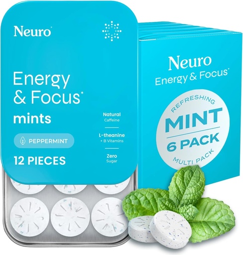 [BRSWGALYDJ4GEG3O] NeuroGum Energy & Focus Mints (72 Count-6 Pack, Peppermint) ← 40mg Natural Caffeine + L-Theanine + Vitamin B12 &amp; B6 ← Sugar Free Nootropic Cognitive Brain Performance Suplemento
